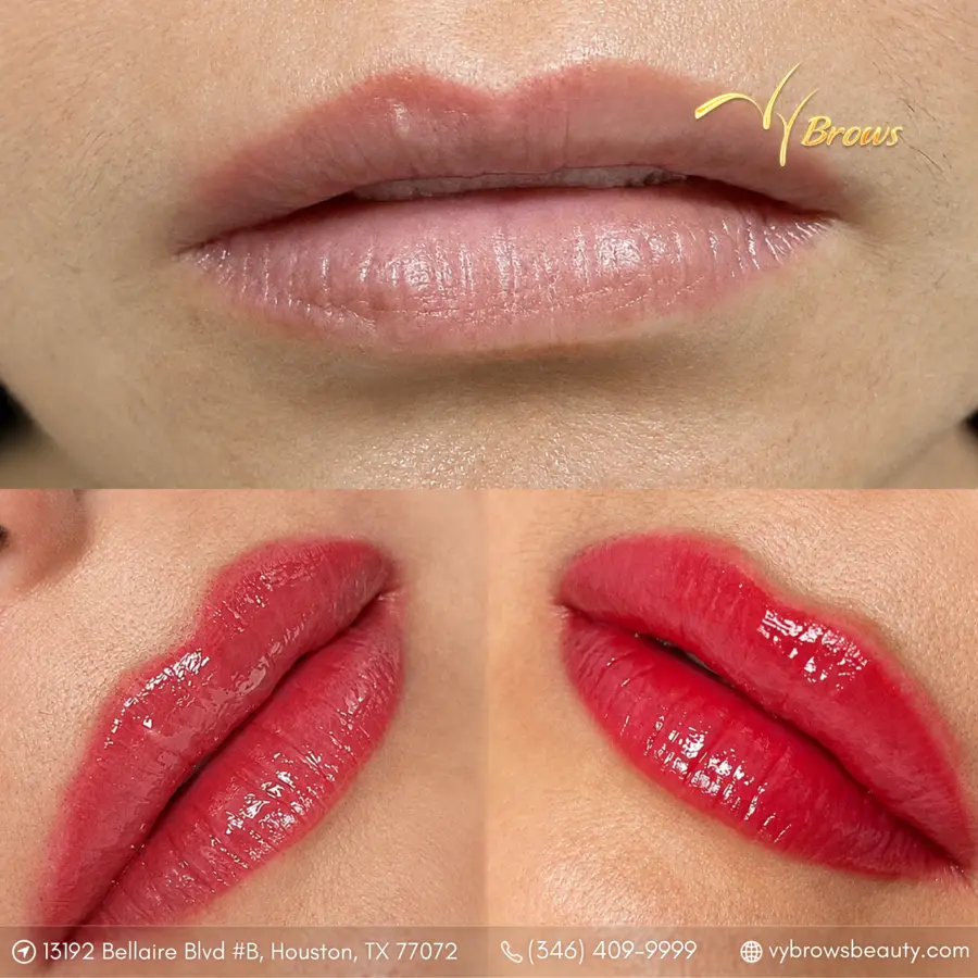 Lip blush before and after, natural tint