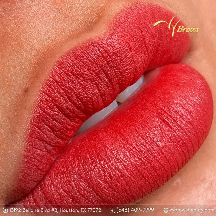 Bold red lip blush result