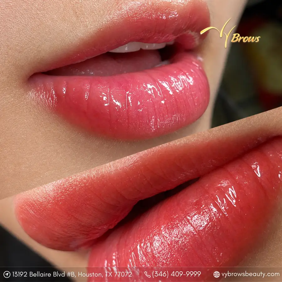 Glossy healed lip blush result