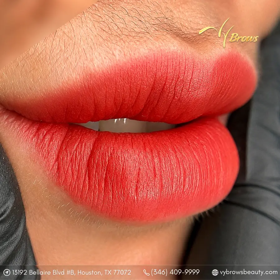 Full natural coral lip blush result